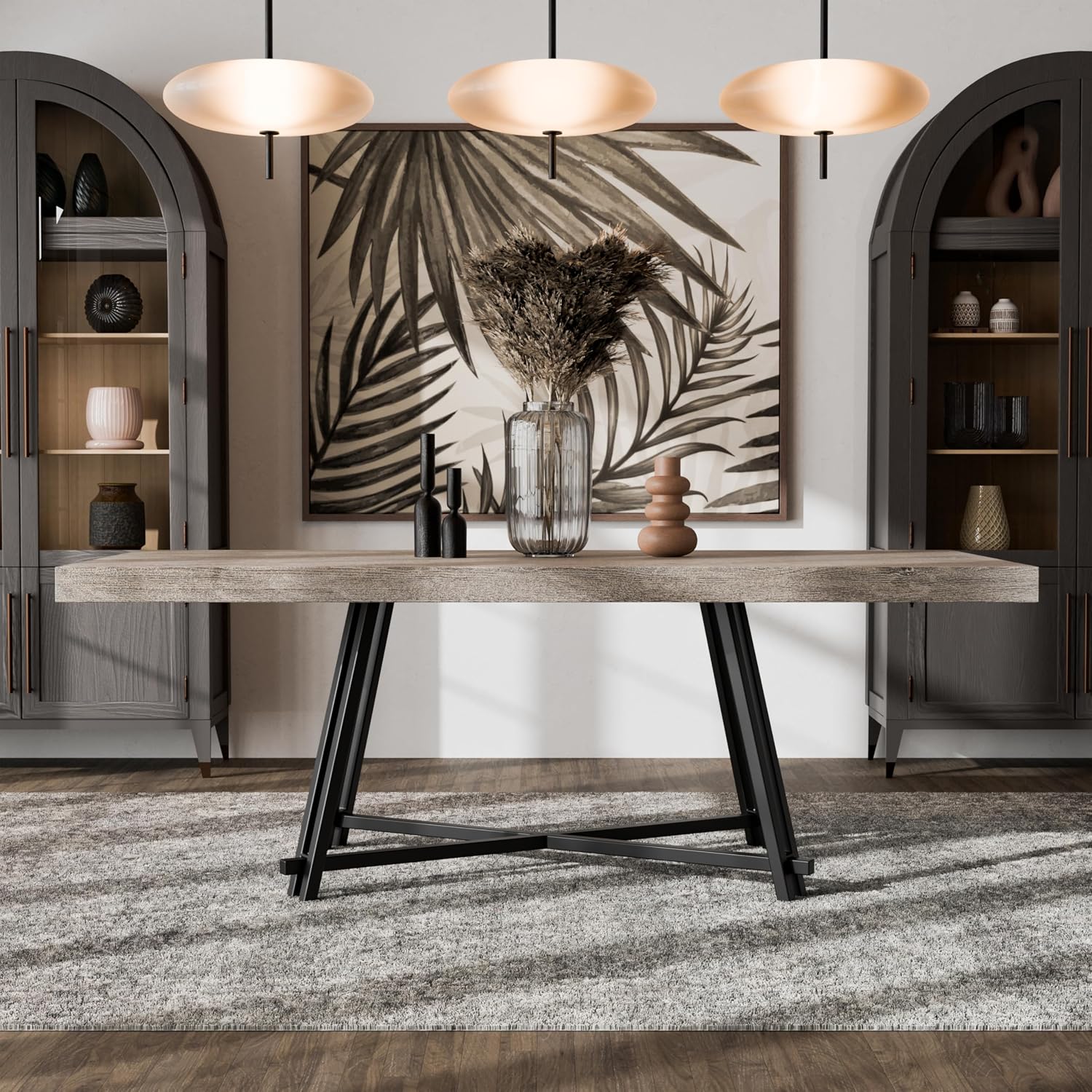 Furniture of America Lestara Modern Solid Wood 84-inch Rectangle Dining Table with Trestle Base, Seats up to 6, Easy Assembly, for Home, Kitchen, Living Room, Black