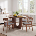 Christopher Knight Home Zeka Wooden Round Dining Table Set for 4, 5 Piece Dining Set, Dining Room Table Set for 4, Kitchen Table with Cross Leg and Upholstered Chairs, Dark Grey + Walnut
