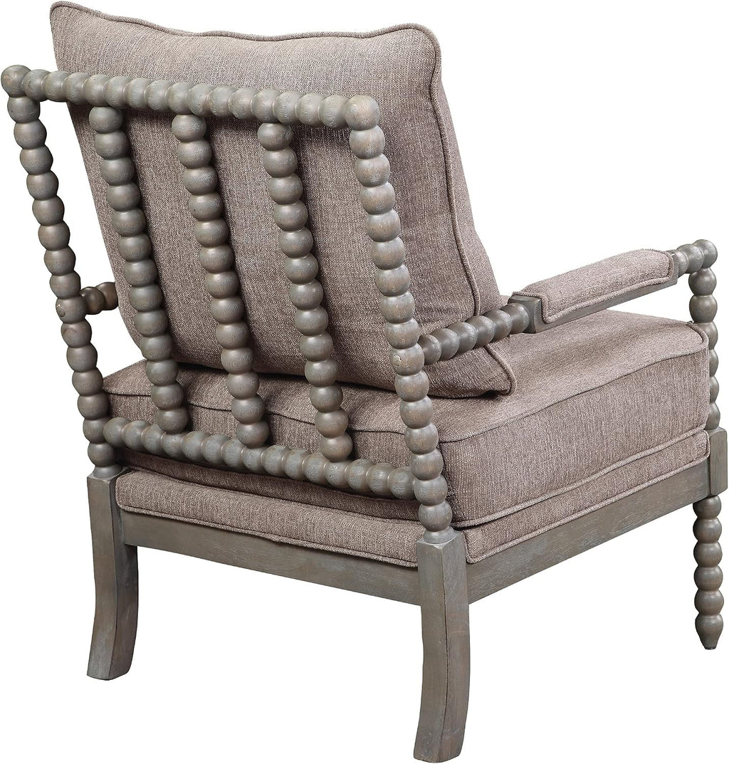 OSP Home Furnishings Abbott Spindle Accent Chair with Padded Spring Seat and Brushed Grey Base, Dolphin Beige Fabric