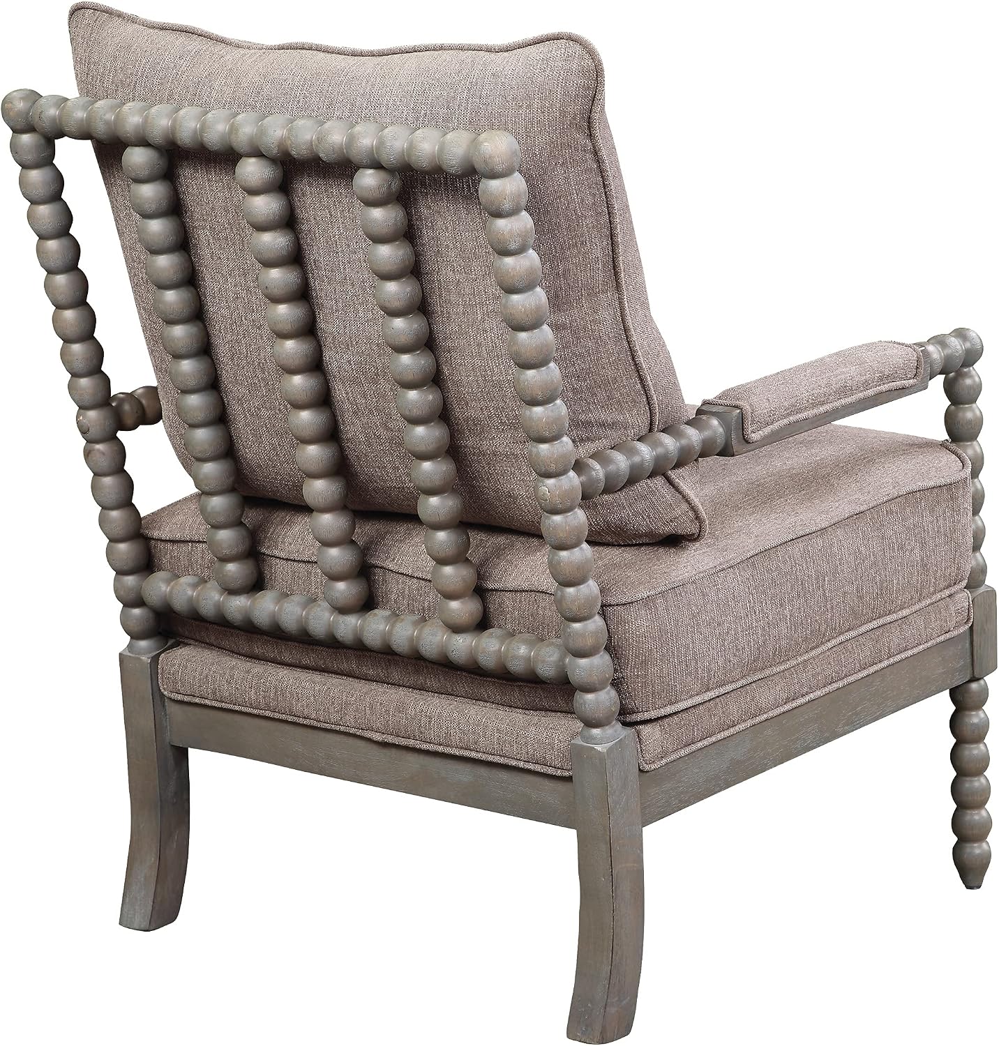 OSP Home Furnishings Abbott Spindle Accent Chair with Padded Spring Seat and Brushed Grey Base, Dolphin Beige Fabric