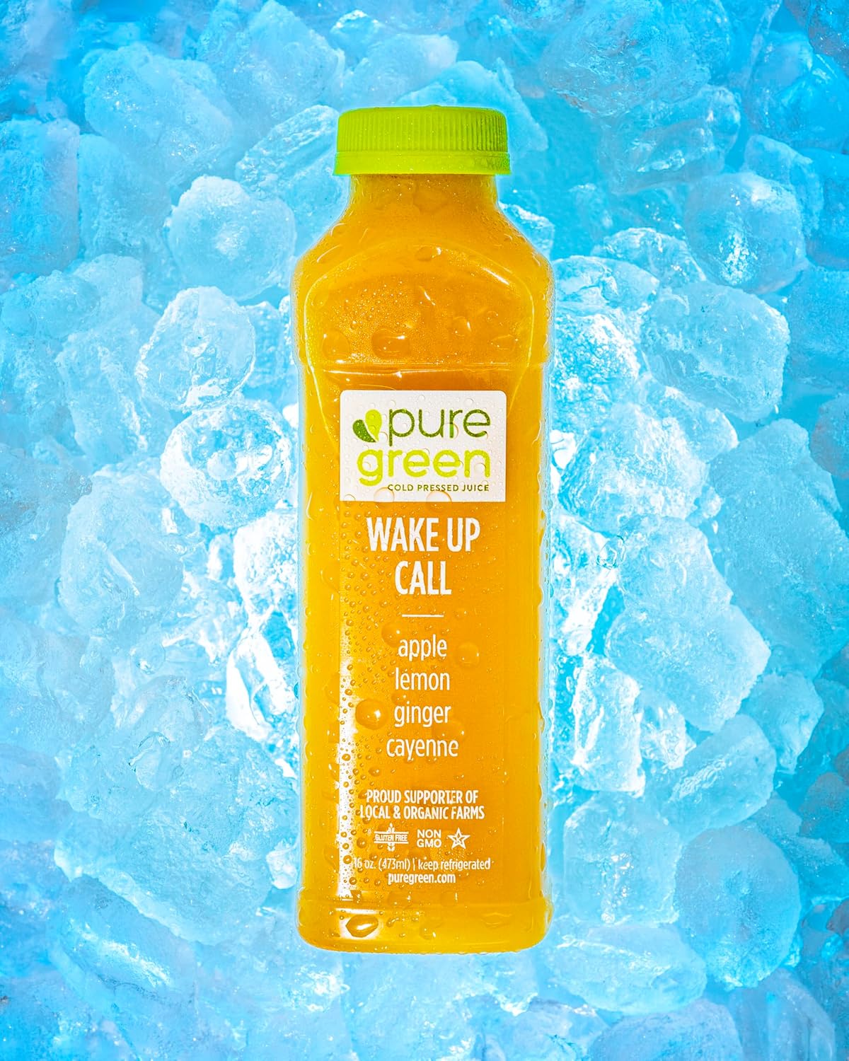 Pure Green Cold Pressed Apple Ginger Cayenne Juice – 12 Bottles 16oz | Morning Energy & Metabolic Support | Non-GMO, Gluten Free, No Artificial Colors or Flavors