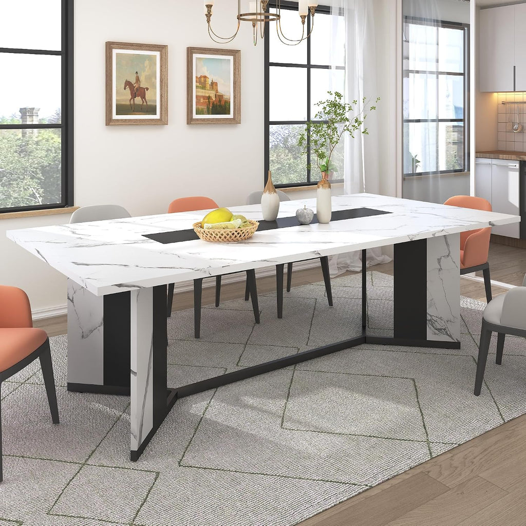Hlivelood 78Inch Large Dining Table for 6 8 People,Wooden Rectangular Kitchen Table W/Waterproof Tabletop,Large Rectangle Furniture W/Adjustable Legs,White Dinner Table for Kitchen Dining Room(78IN)