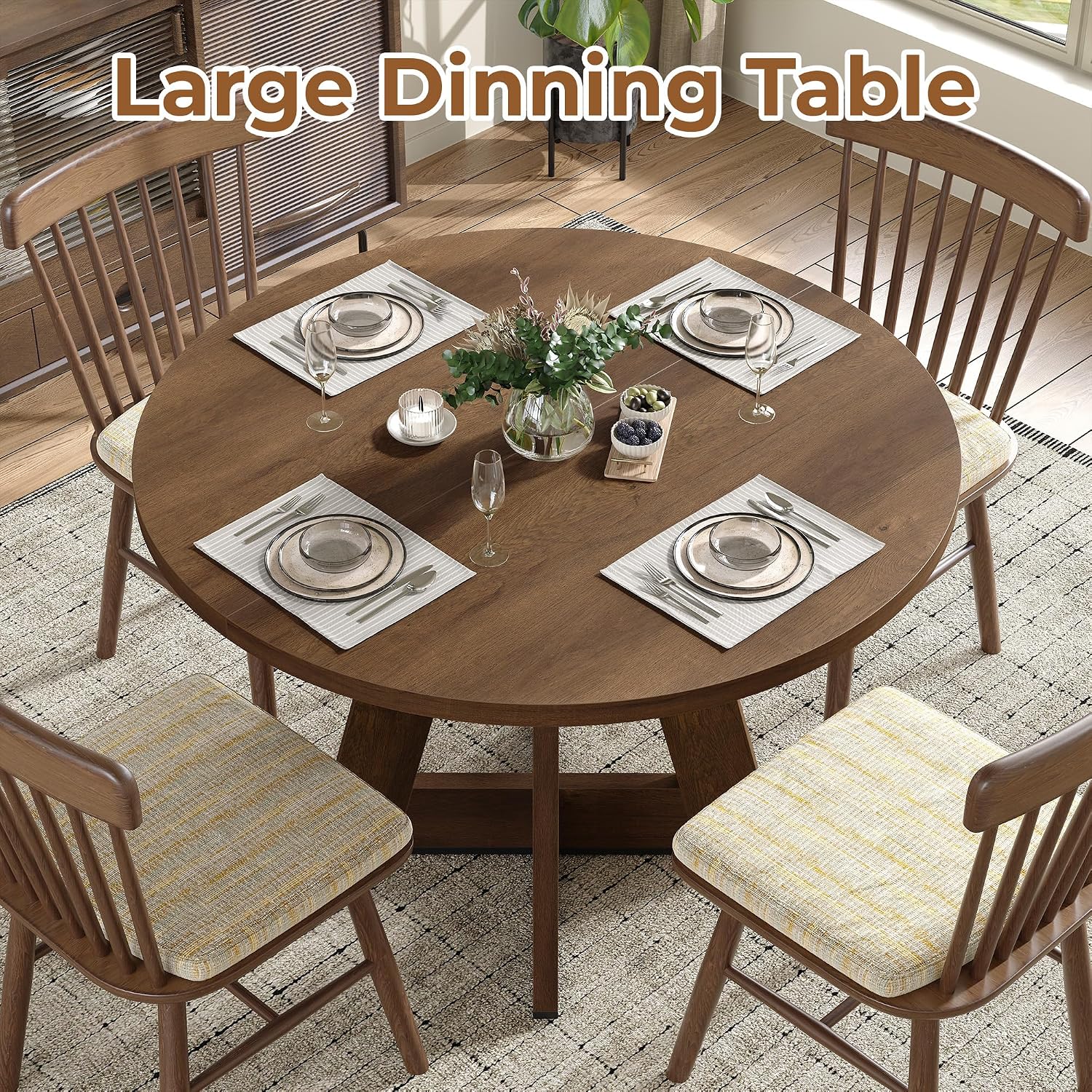 Extendable Round Dining Table for 4-8,Modern Kitchen Oval Dining Table with Removable Leaves Space Saving,Wood Base for Kitchen Living Room (Walnut)