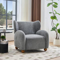 Christopher Knight Home Aiden Boucle Wingback Accent Chair, Fabric Upholstered Club Chair with Wooden Frame, Comfy Reading Chair for Living Room/Bedroom, Dusty Blue+Walnut
