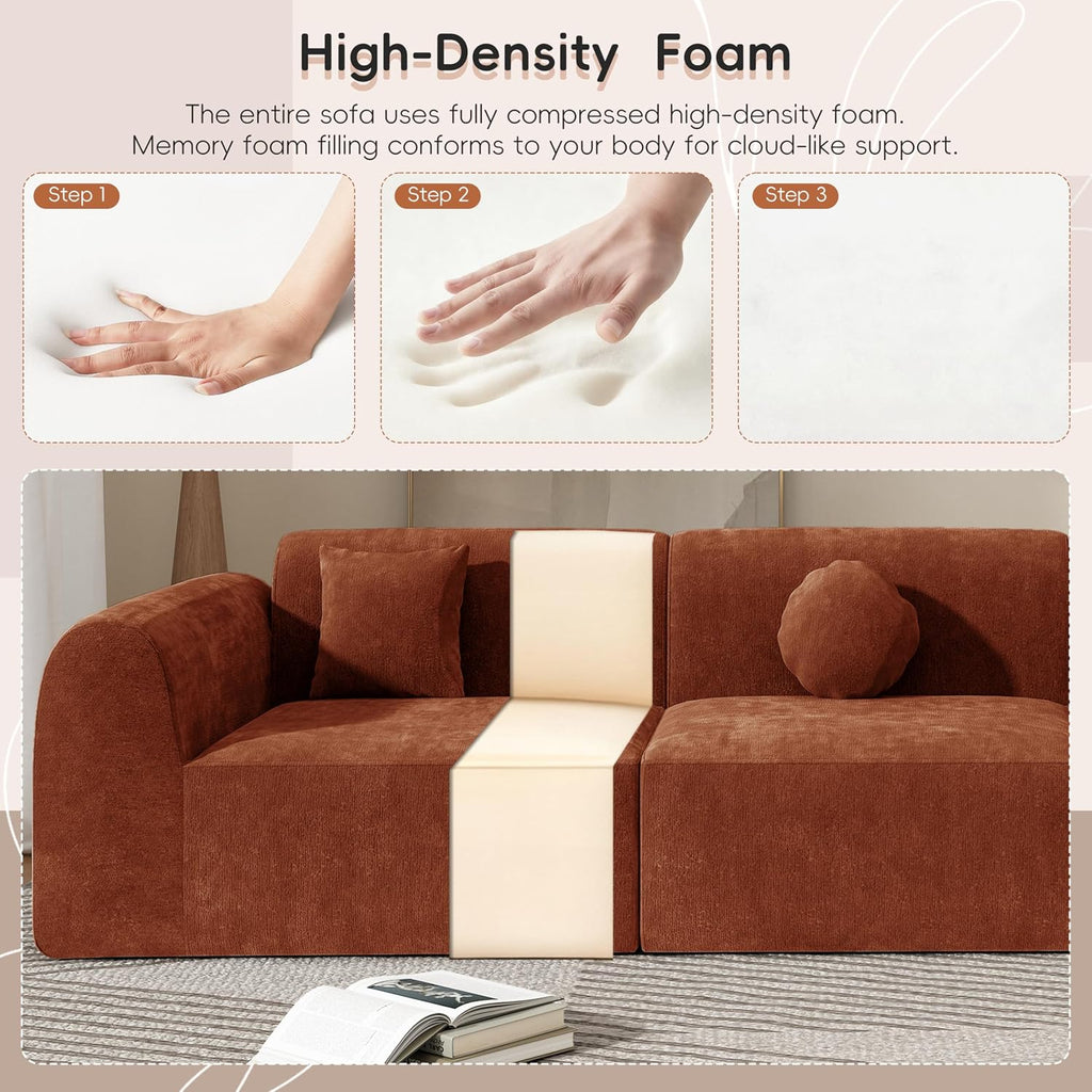 Christopher Knight Home Grelyn Modern Curved Modular Sectional Sofa, Wool Fabric Large Cloud Couch, 6-Seater L-Shaped Couch Living Room, 3-Piece Lounge Sofa with Chaise,Fully Assembled,Brownish Orange