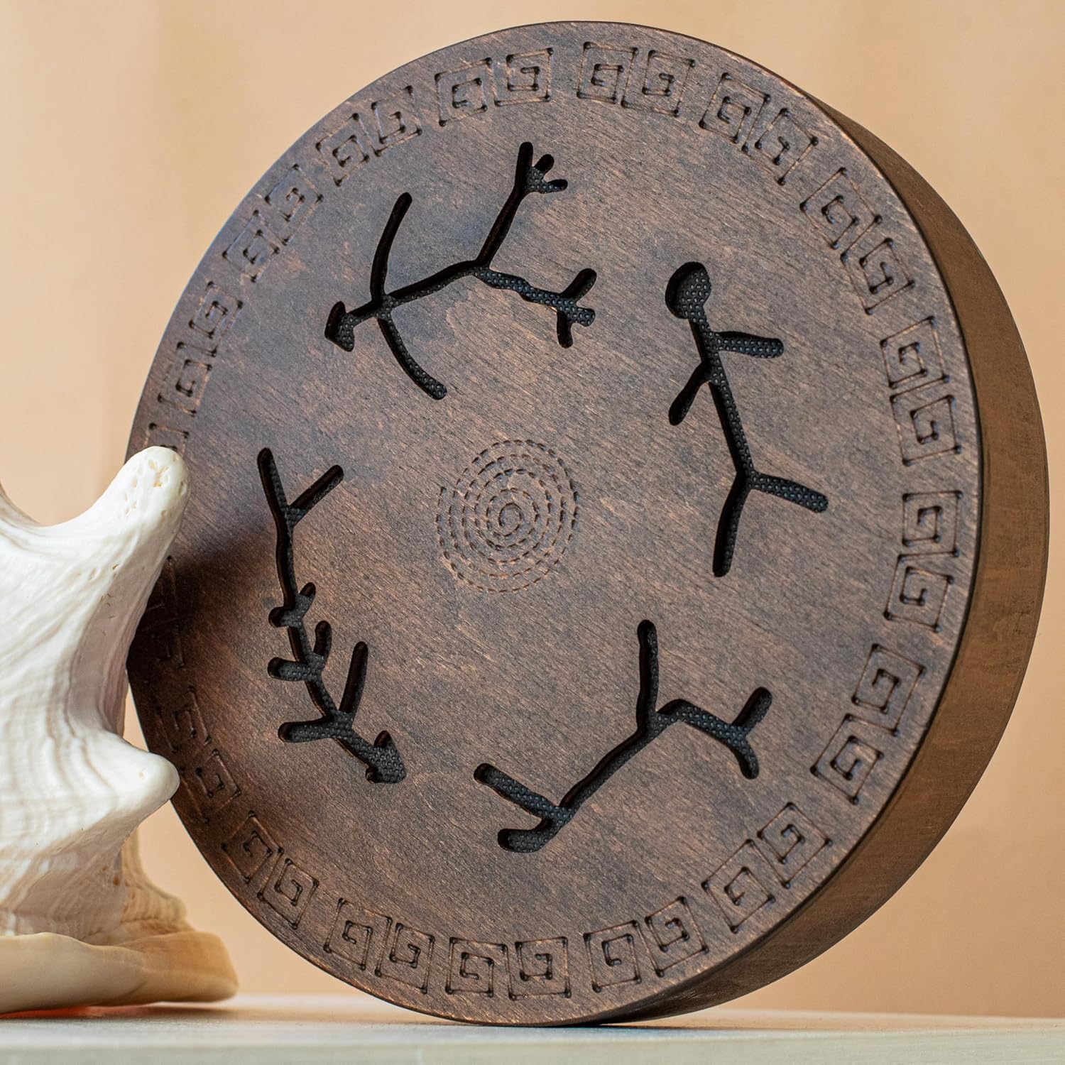 Rain-Fall Disc, 8.6 Inch (22 cm) Wooden Ocean Drum, Gentle Rain Sound for Sound Bath, Meditation & Sound Healing, Primordial Design