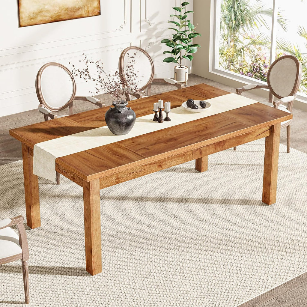 Tribesigns 70.87' Modern Farmhouse Dining Table for 6-8, Solid Wood Legs & MDF Top, Heavy Duty 350lb Capacity, Large Rectangle Kitchen Dinner Table, Easy Assembly