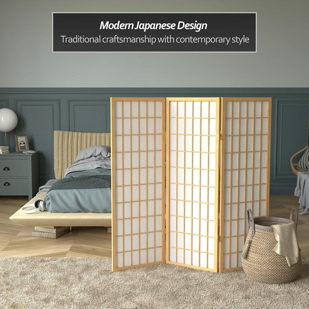 4 ft. Short Window Pane Shoji Screen - Natural - 3 Panels