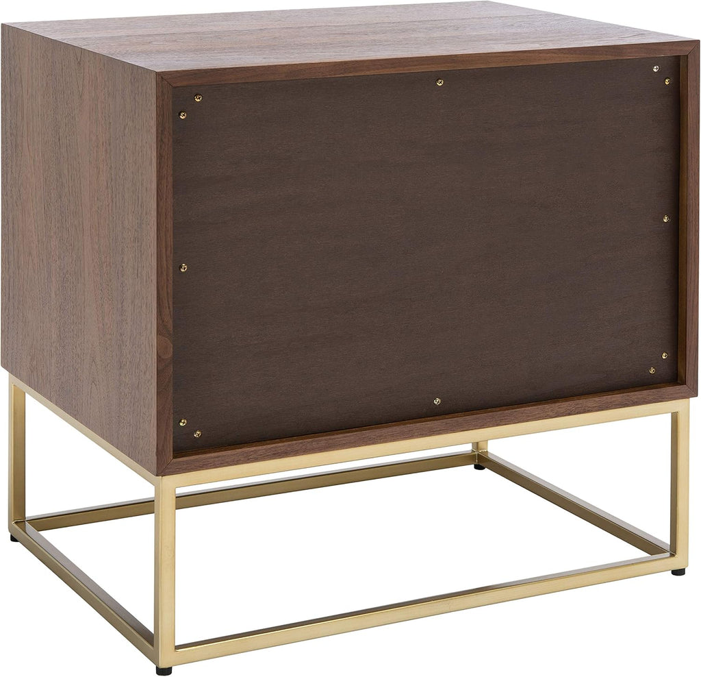 SAFAVIEH Couture Home Collection Adelyn Walnut & Gold 2-Drawer Nightstand Table, Fully Assembled (SFV7209A)