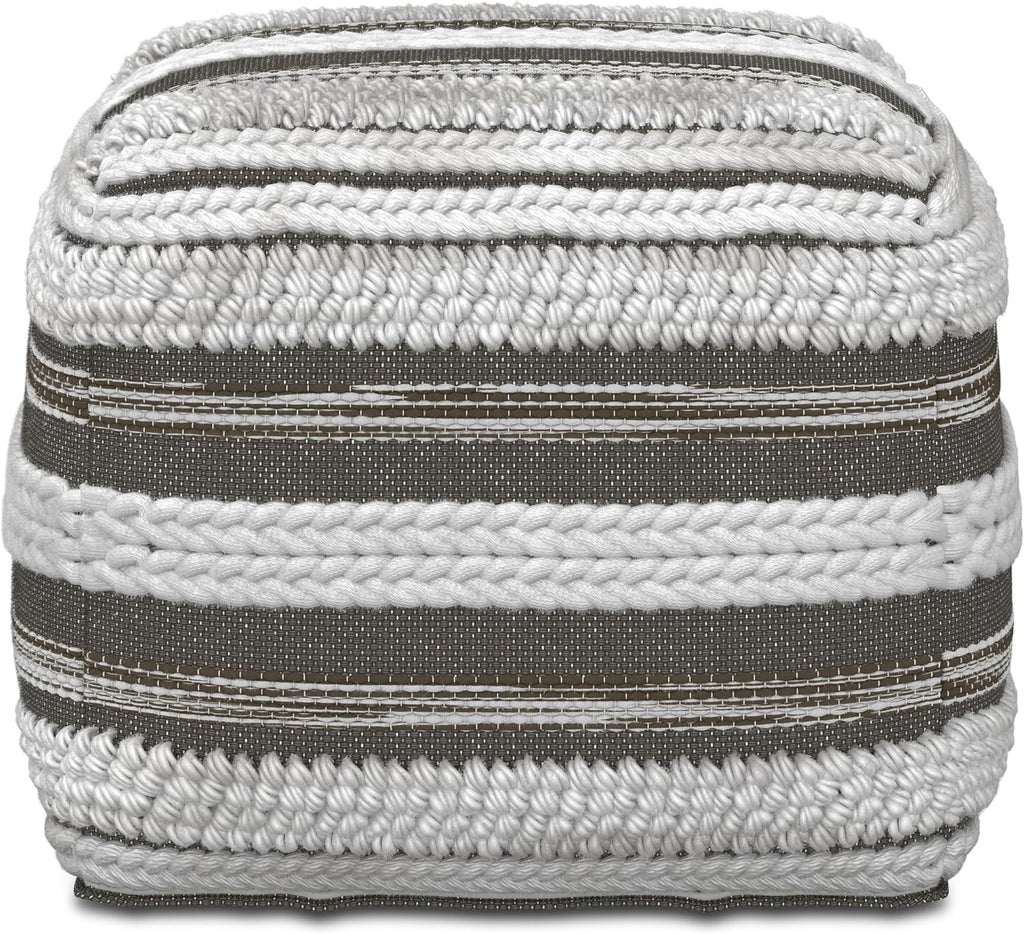 SIMPLIHOME Sommer Boho Square Pouf in Natural/Taupe Grey Handloom Woven Pattern for the Living Room, Bedroom and Kids Room