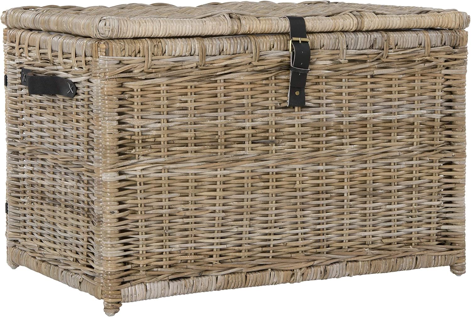happimess HPM9004B Michael 35' Wicker Storage Trunk, Collapsible for flat storage, Rattan-Kubusoft Gray, Coastal for Office, Dorm Room-LivingRoom, Bedroom, Dining Room, Natural