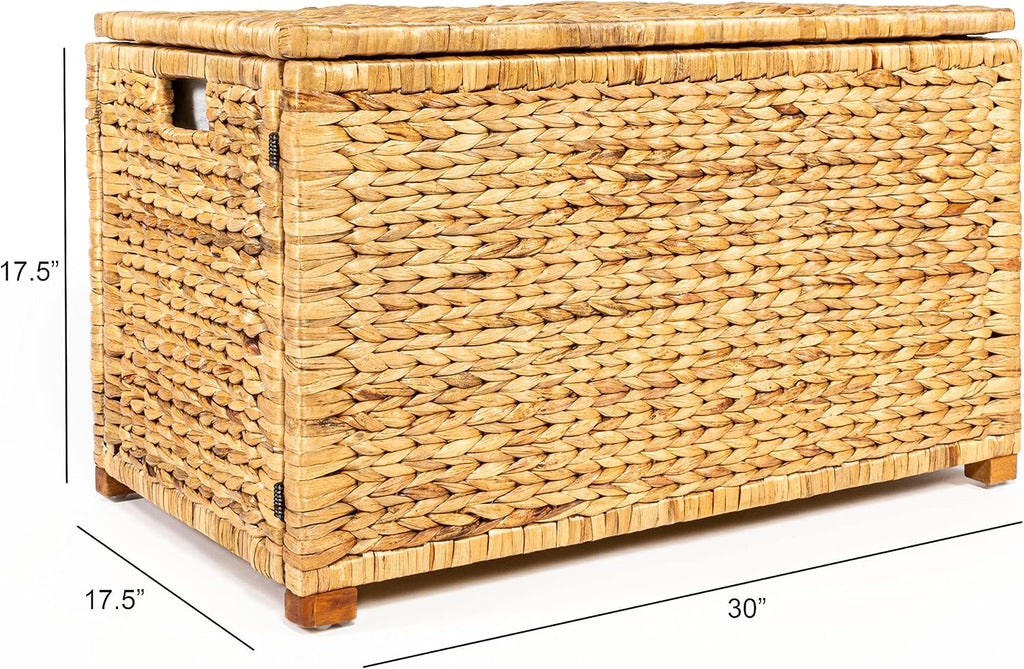 happimess HPM9005A Anada Wicker Weave 30' Storage Trunk, Wooden Frame/Water Hyacinth, Farmhouse, Transitional, Coastal, Rustic for Office, Dorm Room, Living-Room, Bedroom, Dining-Room, Natural