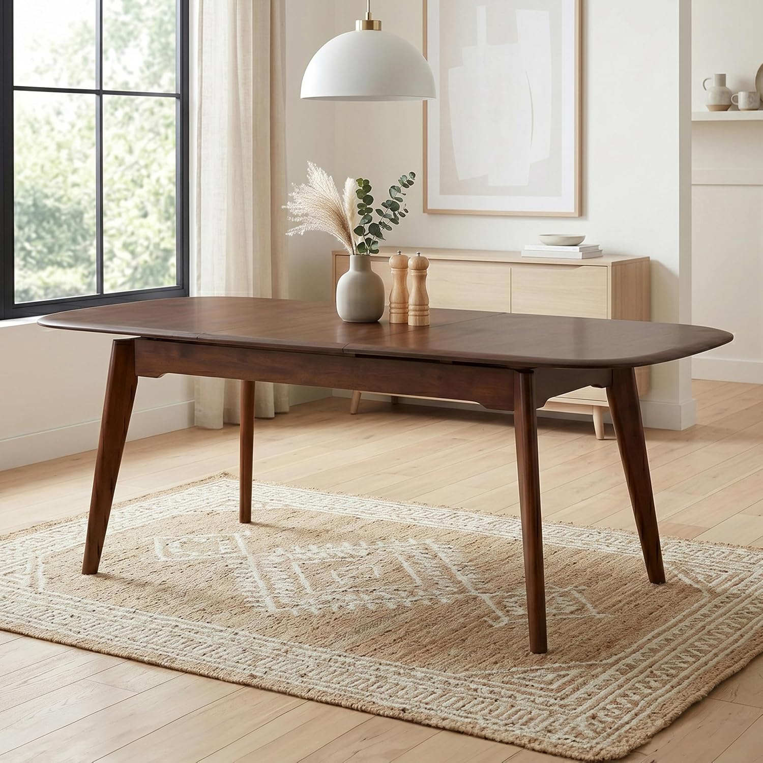 Furniture of America Nazaen Modern Solid Wood 78.7-inch Extendable Rectangular Dining Table with Removable Leaf, Mechanism Auto Pop-up for Home Kitchen, Dinettes, Rich Walnut