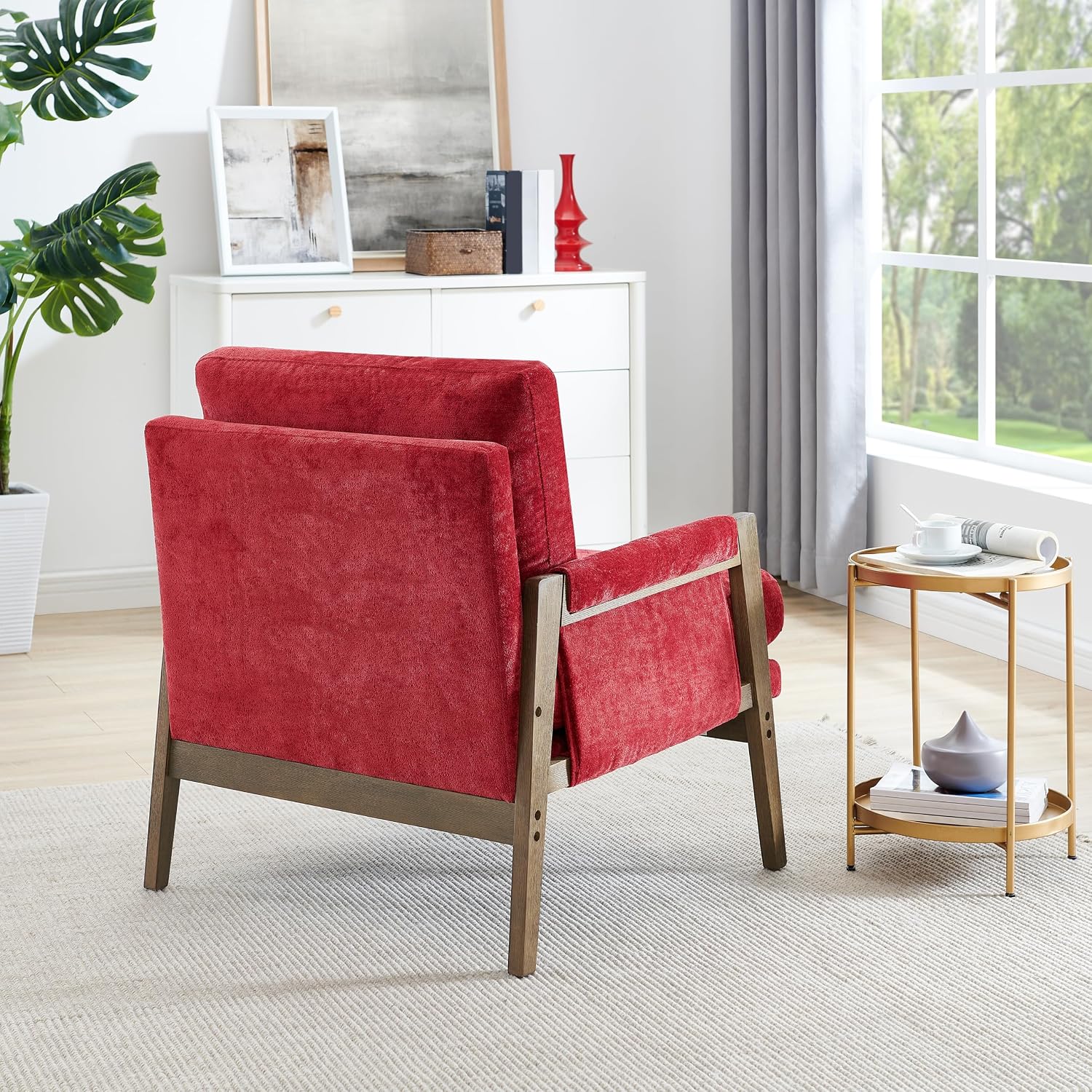 Roundhill Furniture Kelly Mid-Century Modern Accent Armchair, Red