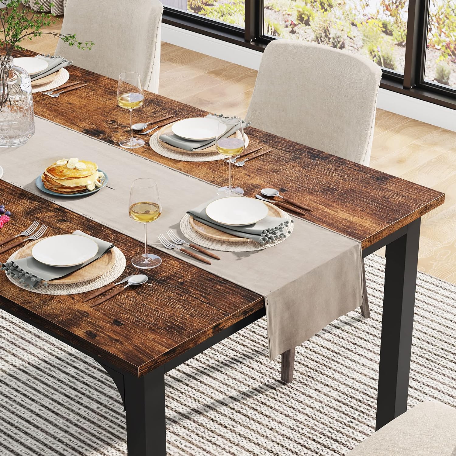 LITTLE TREE 70.9 Inch Large Dining Table Rectangular Kitchen Furniture for 6 to 8 People, Brown+Black