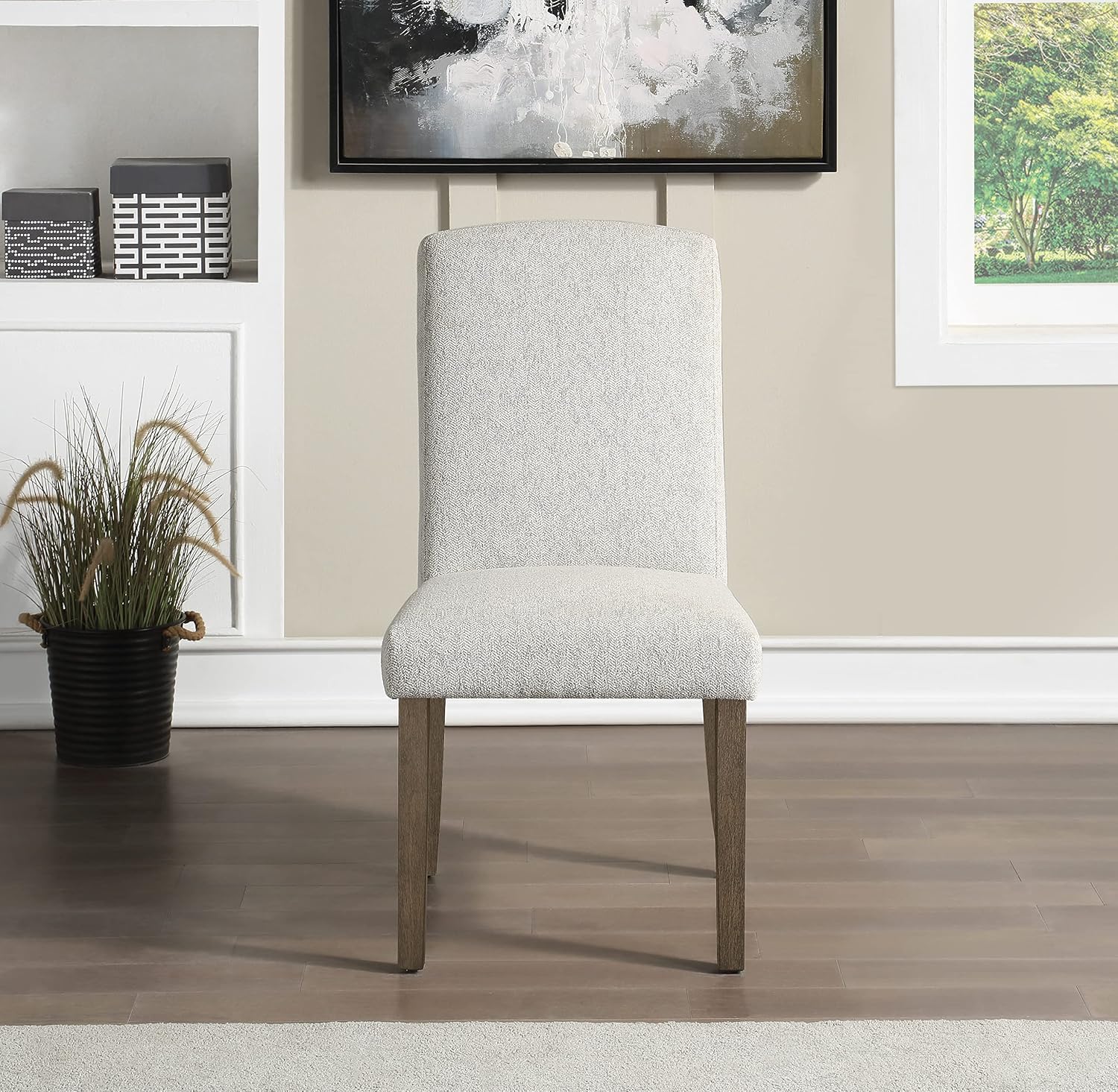 OSP Home Furnishings Everly Traditional High-Back Padded Dining Chair 2-Pack with Grey Washed Legs, Oyster Grey Fabric
