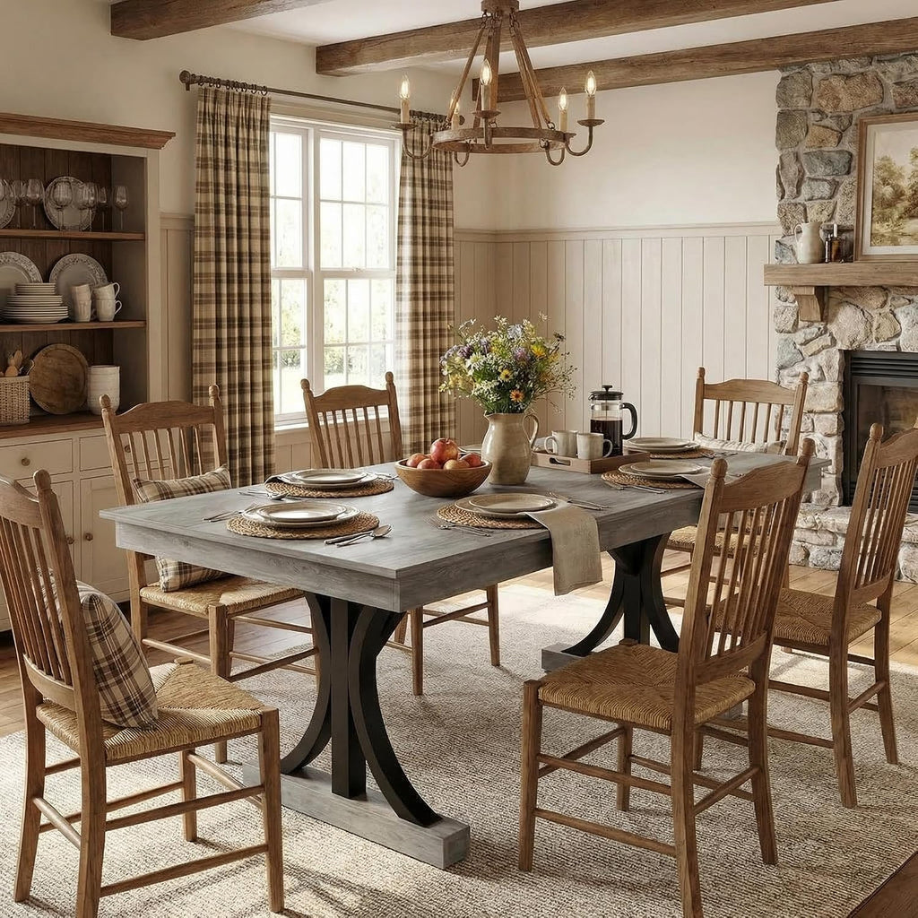 IDEALHOUSE Wood Dining Table for 6-8 with 2 Large Drawers, 70.87' Long Farmhouse Rectangular Kitchen Dining Table & Thick Table Top, Sturdy Frame, for Big Family, Dinette, Rustic Gray