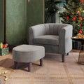 LINSY Accent Chair with Ottoman, Modern Armchair Comfy Barrel Reading Chair with Footrest for Living Room Bedroom Reading Room, Velvet, Light Grey