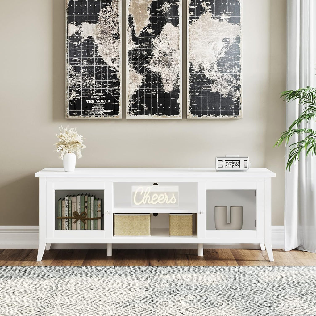 TV Stand - 55-inch Storage Cabinet with 2 Cubbies and 2 Shelves - Entertainment Center for Living Room, Bedroom, or Entryway by Lavish Home (White)