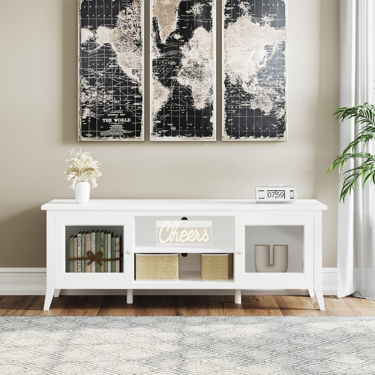 TV Stand - 55-inch Storage Cabinet with 2 Cubbies and 2 Shelves - Entertainment Center for Living Room, Bedroom, or Entryway by Lavish Home (White)