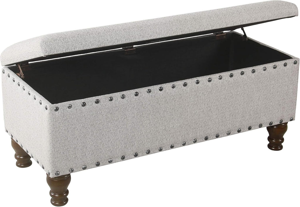 Homepop Home Decor | Upholstered Bench with Nailhead Trim | Large Ottoman with Storage for Living Room & Bedroom | Decorative Home Furniture, Gray Woven