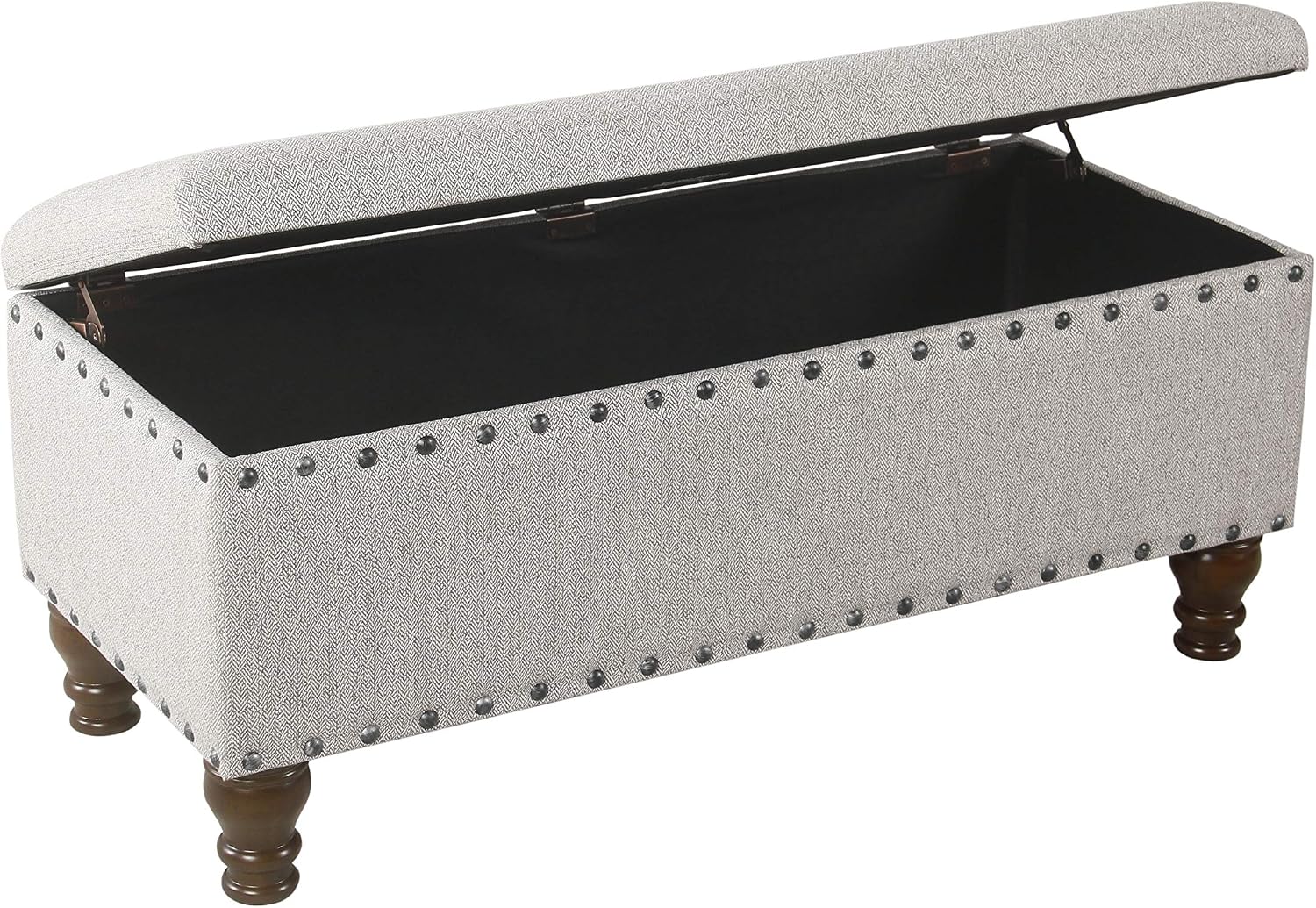 Homepop Home Decor | Upholstered Bench with Nailhead Trim | Large Ottoman with Storage for Living Room & Bedroom | Decorative Home Furniture, Gray Woven