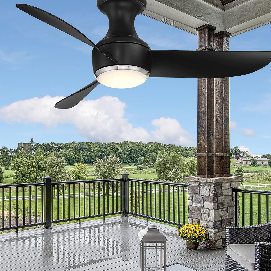 Corona Smart Indoor and Outdoor 3-Blade Flush Mount Ceiling Fan 52in Brushed Nickel Black 3000K LED Light Kit and Remote Control worksworks with Alexa and iOS or Android App