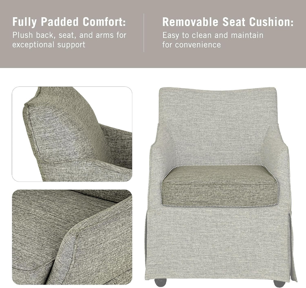 Martha Stewart London Dining Chair - Solid Wood & Plywood, Skirted Metal Base Accent Armchair, Lumbar Pillow -Modern Classic Family Dining Room Furniture 25' W x 26' D x 34' H, Grey