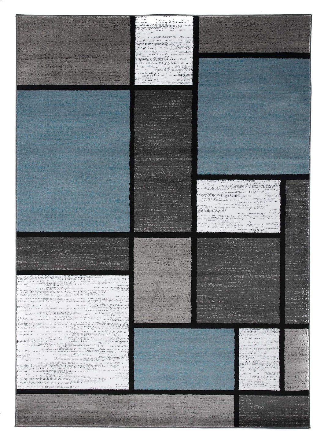 Rugshop Modern Geometric Blocks Area Rug, Non-Shedding Carpet with Abstract Patchwork Design for Living Room Bedroom or Home Office Blue Gray 6'6' x 9'