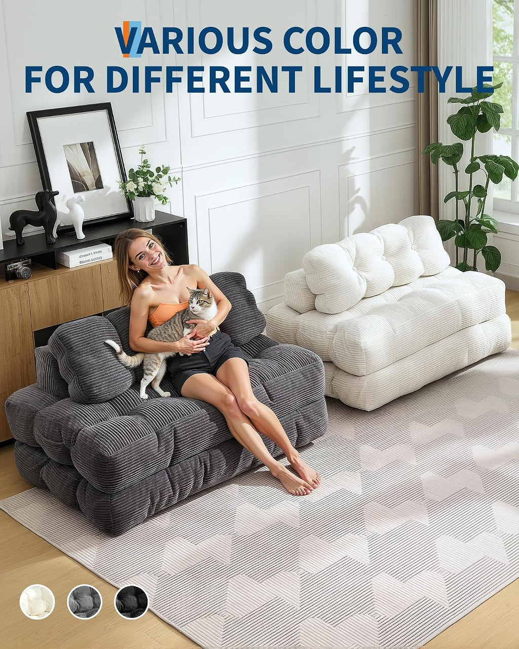Garvee Folding Sofa Bed, Convertible Sleeper Chair with Pillow Foldable Mattress with Back Support, Boneless Fold Out Chair Bed Comfy Floor Sofa Lounge for Living Room, Bedroom, Dark Gray, Full