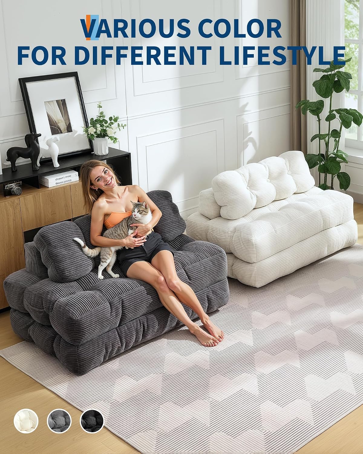 Garvee Folding Sofa Bed, Convertible Sleeper Chair with Pillow Foldable Mattress with Back Support, Boneless Fold Out Chair Bed Comfy Floor Sofa Lounge for Living Room, Bedroom, Dark Gray, Full
