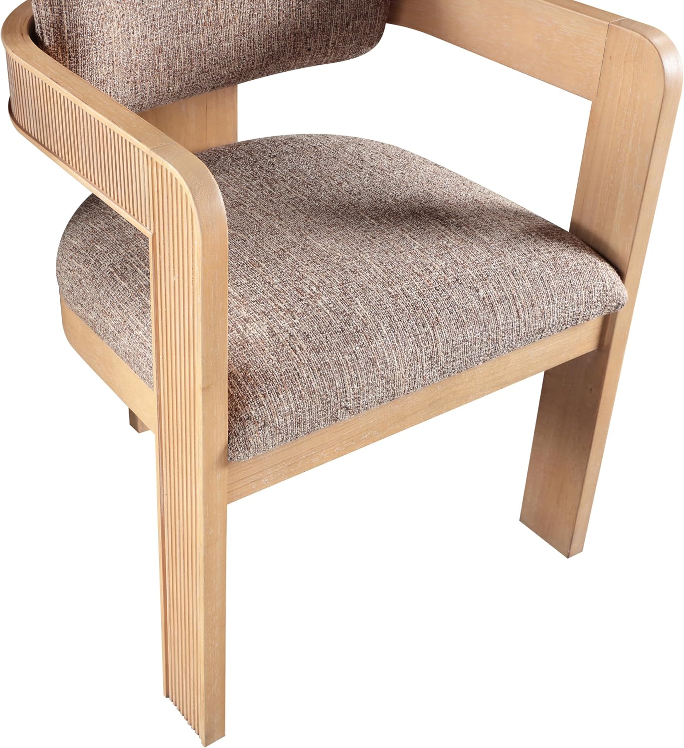 Meridian Furniture Sacha Collection Art Deco Dining Chair, Solid Fluted Wood, 22.5' W x 22' D x 31' H, Set of 2 (Brown, Natural Finish, Linen Textured Fabric)