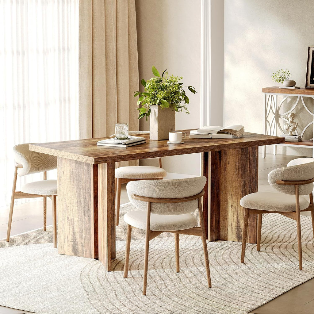 LITTLE TREE Wooden Dining Table Set for 6, 63-Inch Rectangle Kitchen Table, Modern Dinner Table for Home Dining Room, Kitchen Room, Dark Brown