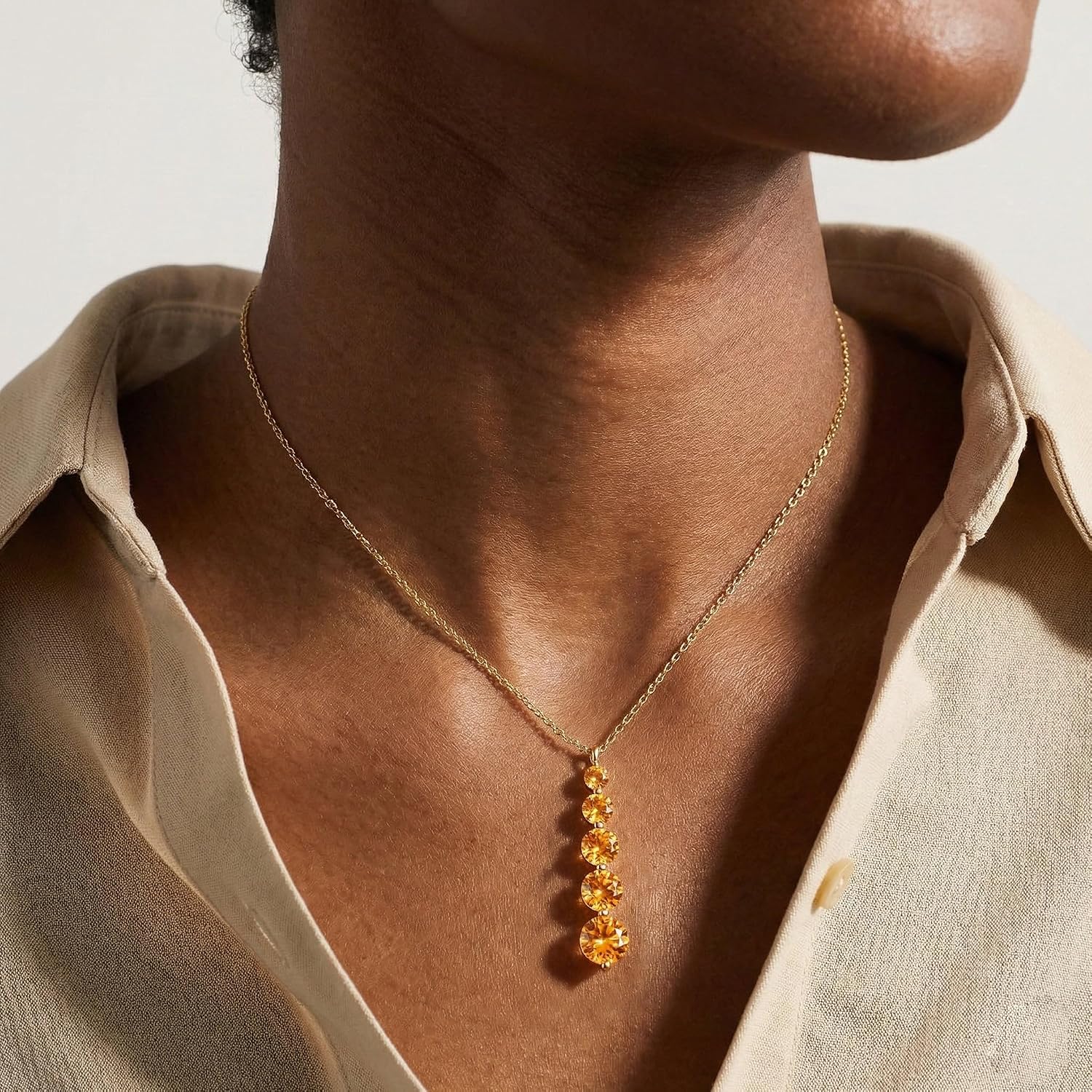 GOODSTONE JEWELS Linear Drop Pendant Necklace for Women in Yellow Gold Plated | Size 16+2 Inch Cable Chain with Lobster Clasp | Natural Birthstone Jewelry Gift for Her