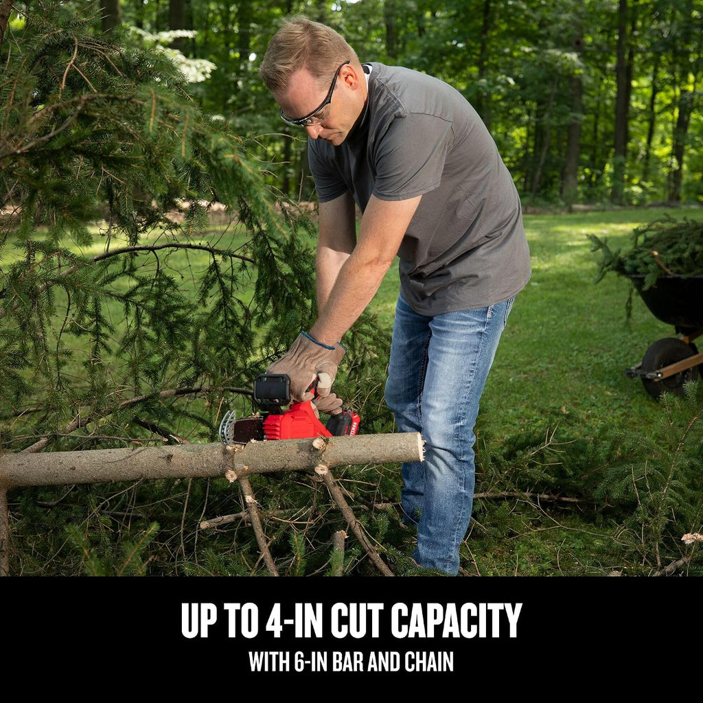CRAFTSMAN V20 Mini Cordless Chainsaw, Pruning Saw, 6' Chain, Small Handheld Chainsaw, 2Ah Battery and Charger Included, Tree Trimming and Pruning, Compact and Lightweight (CMCCS320D1)