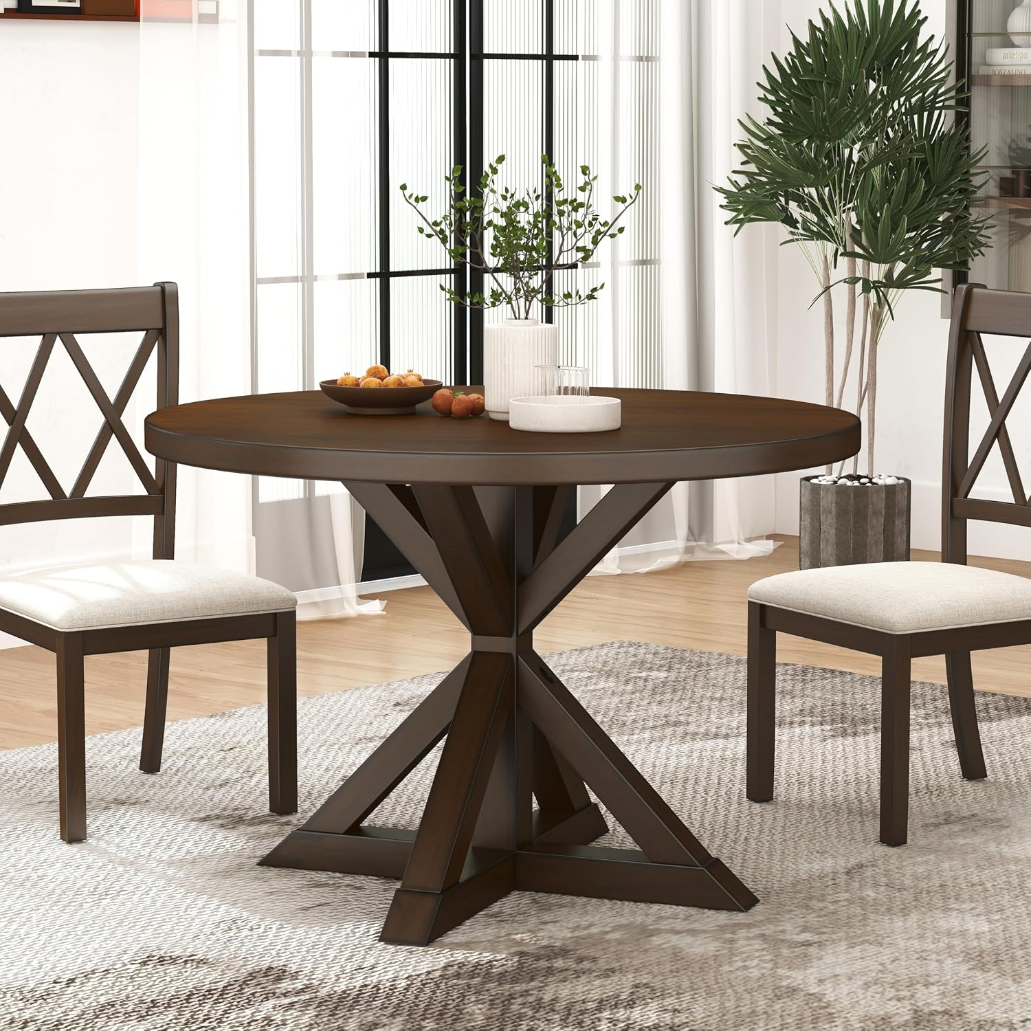 Roundhill Furniture Windvale Cross-Buck Base Dining Table, Espresso