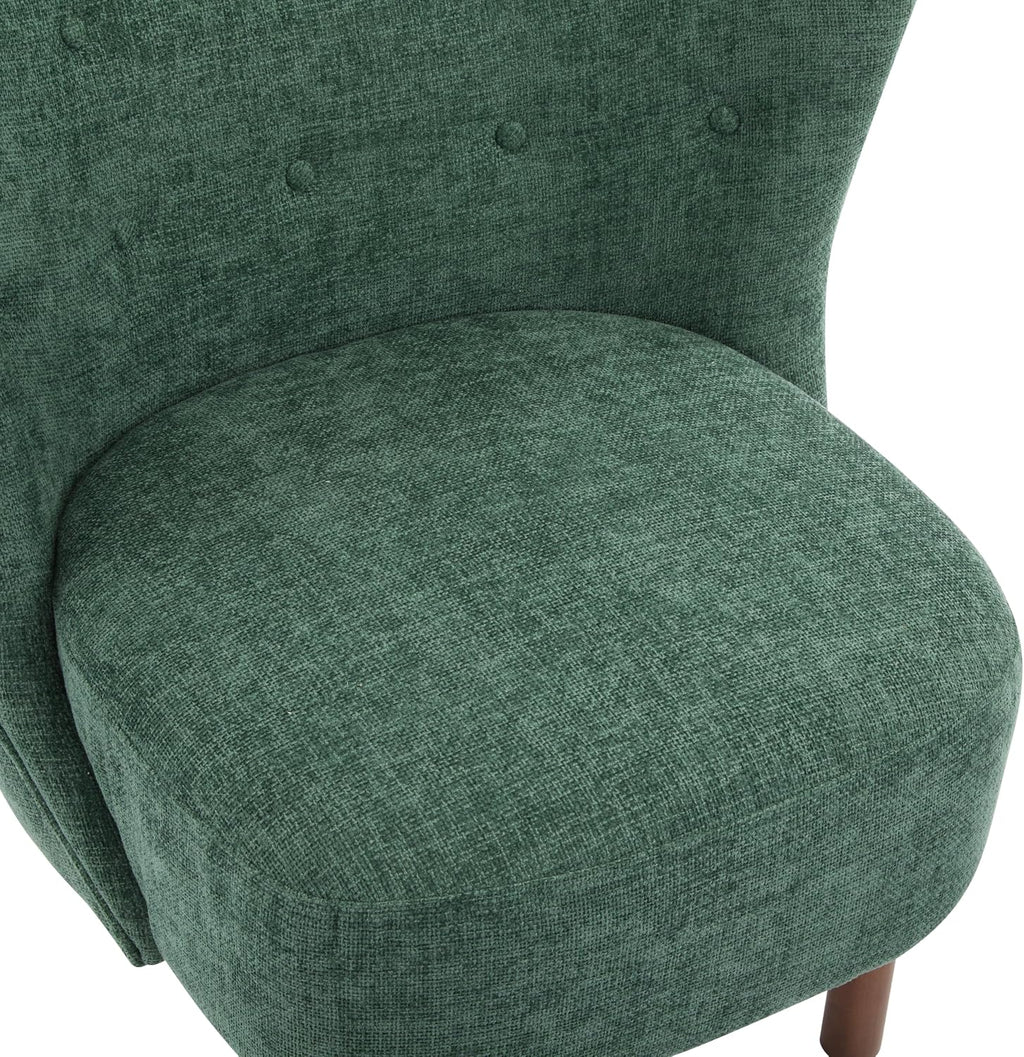Christopher Knight Home Bella Fabric Upholstered Tufted Wingback Armless Accent Chair, Side Chair with Wooden Legs, Slipper Chair for Living Room, Bedroom, Entryway, Green+Brown