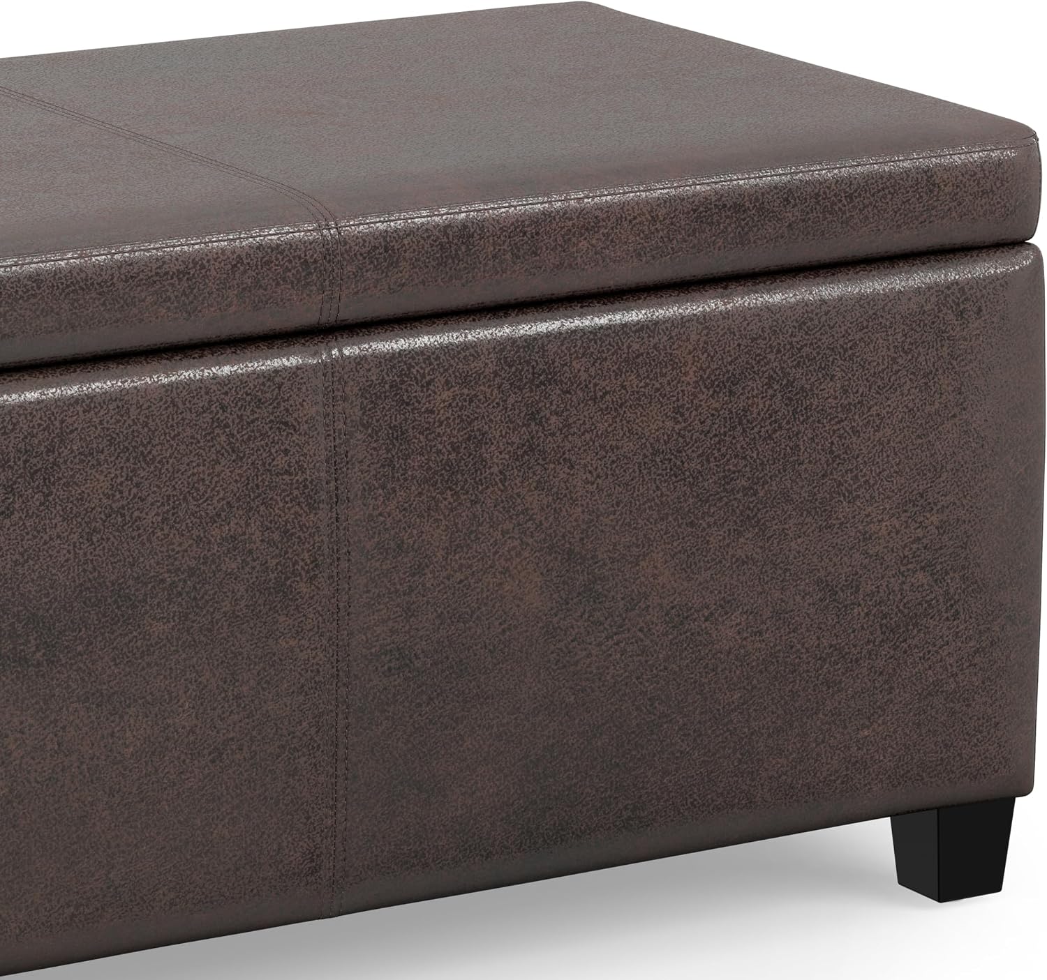 SIMPLIHOME Avalon Storage Ottoman Bench - 48' Wide x 16' High Upholstered Vegan Leather Rectangular Lift-Top Ottoman in Distressed Brown, Contemporary Bench for Living Room with High-Density Foam