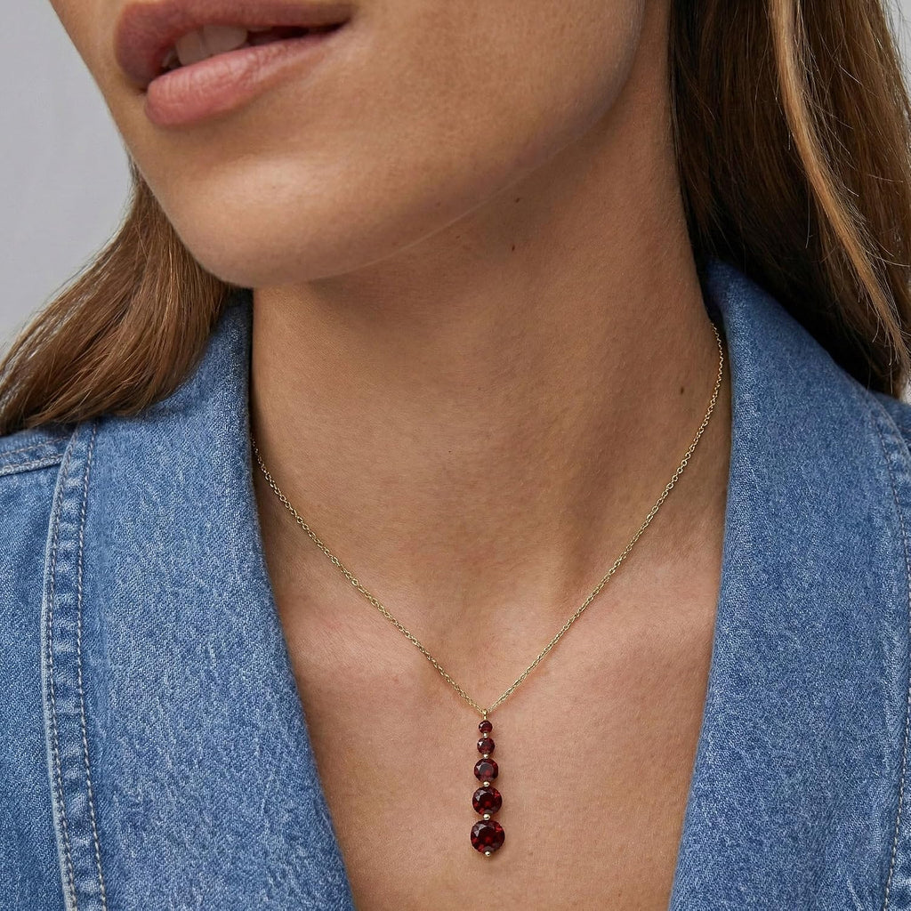 GOODSTONE JEWELS Linear Drop Pendant Necklace for Women in Yellow Gold Plated | Size 16+2 Inch Cable Chain with Lobster Clasp | Natural Birthstone Jewelry Gift for Her