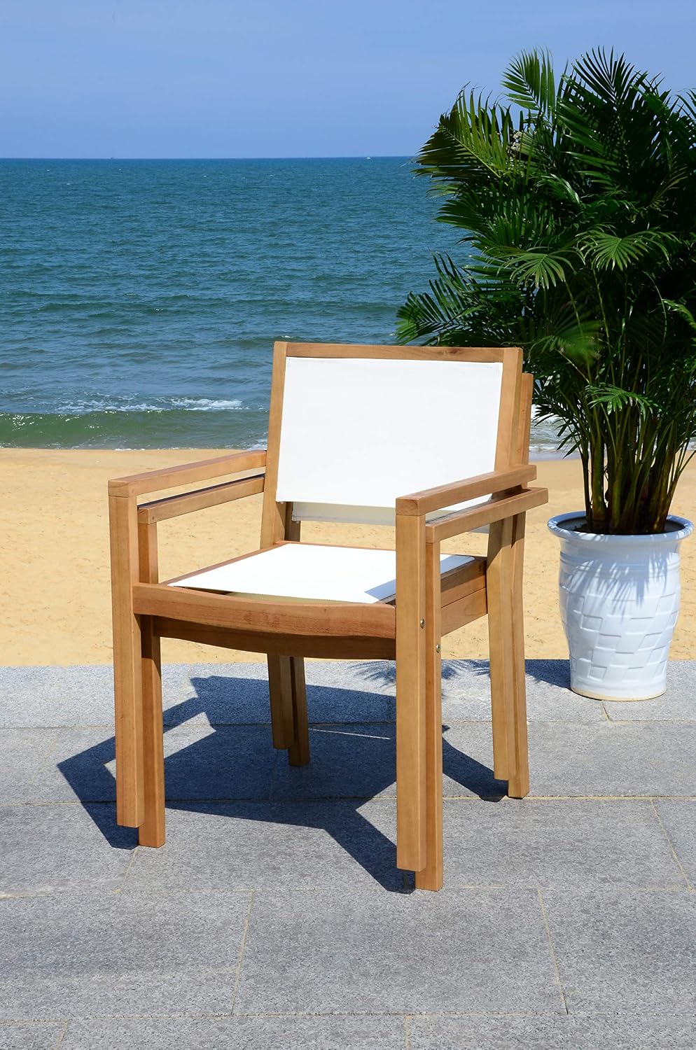 Safavieh Outdoor Collection Chante Teak 35.4' Round Table 5 Piece Dining Set