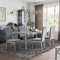 Furniture of America Seabliss Glam Solid Wood 5 Piece Dining Table Set with Upholstered Chairs, Turned Fluted Legs Design, Seats up to 4, for Home, Kitchen, Living Room, Silver