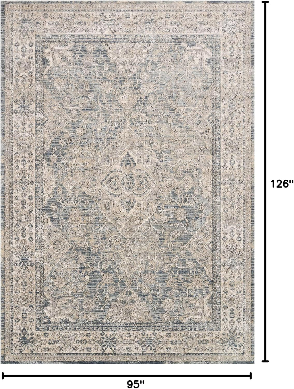 Loloi II Teagan Collection TEA-04 Sky/Natural 7'-11' x 10'-6', .25' Thick, Area Rug, Soft, Durable, Neutral, Woven, Low Pile, Non-Shedding, Easy Clean, Living Room Rug