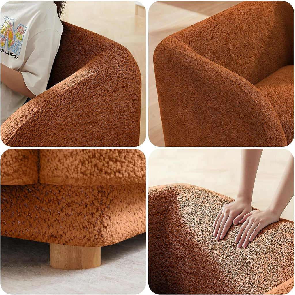 Mofolit Modern Armchair w/Chenille Fabric,37.75' Wide Oversized Barrel Accent Chair w/Wood Legs for Living Room,Bedroom,Apartment,Office (1, Orange)