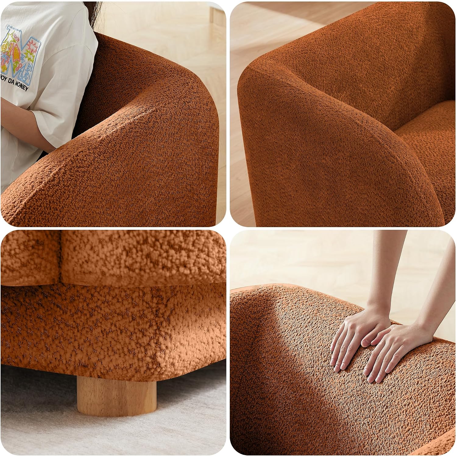 Mofolit Modern Armchair w/Chenille Fabric,37.75' Wide Oversized Barrel Accent Chair w/Wood Legs for Living Room,Bedroom,Apartment,Office (1, Orange)