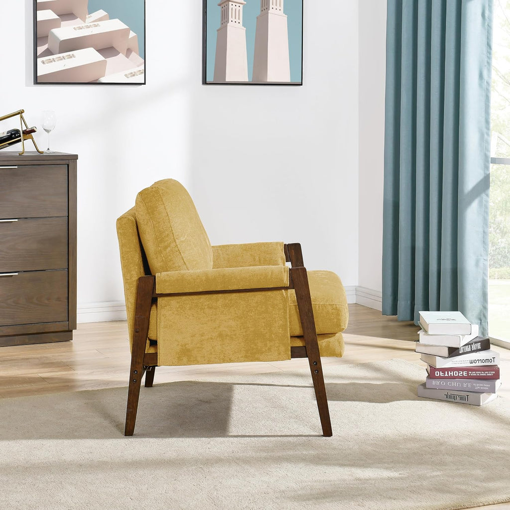 Roundhill Furniture Kelly Mid-Century Modern Accent Armchair, Yellow
