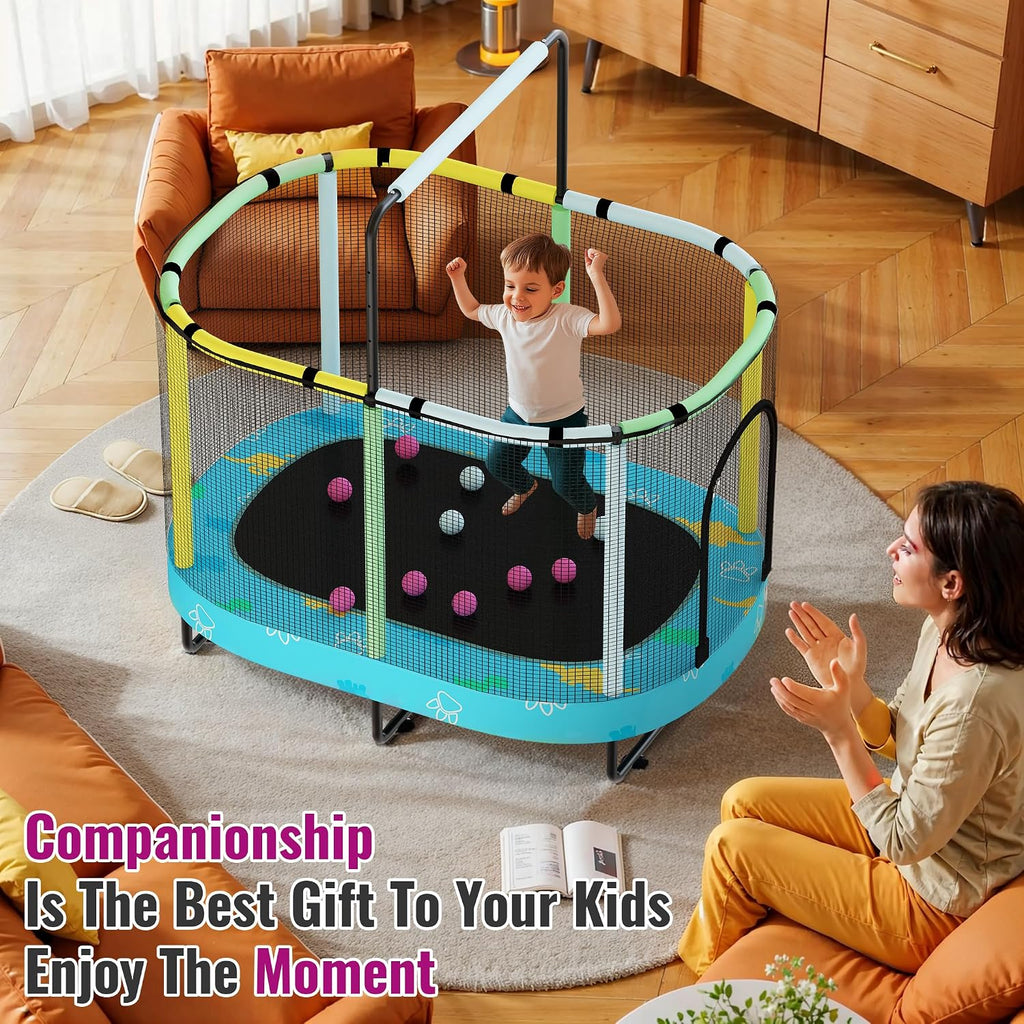 Lamerge Kids Trampoline, Toddler Bouncing Trampoline with Safety Enclosure Net, ASTM-Approved, 500lbs Capacity, Ages 1-8, Adjustable Handrail, 7-in-1, 60'