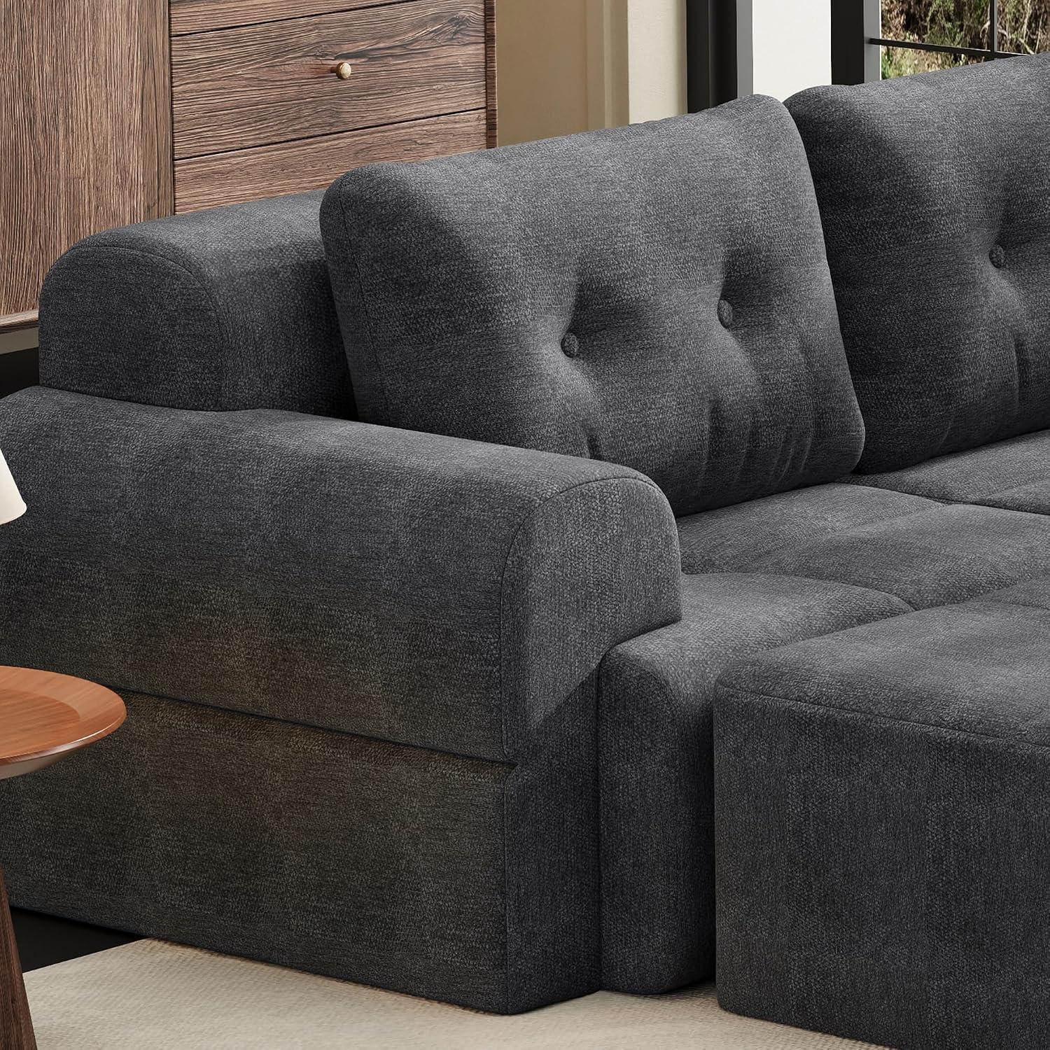 112' Compressed Boneless Sectional Sofa with Movable Ottoman Convertible L Shaped Modular Corner Couch for Living Room - Oversized Cloud Couches W/Tufted Cushions and Deep Seat