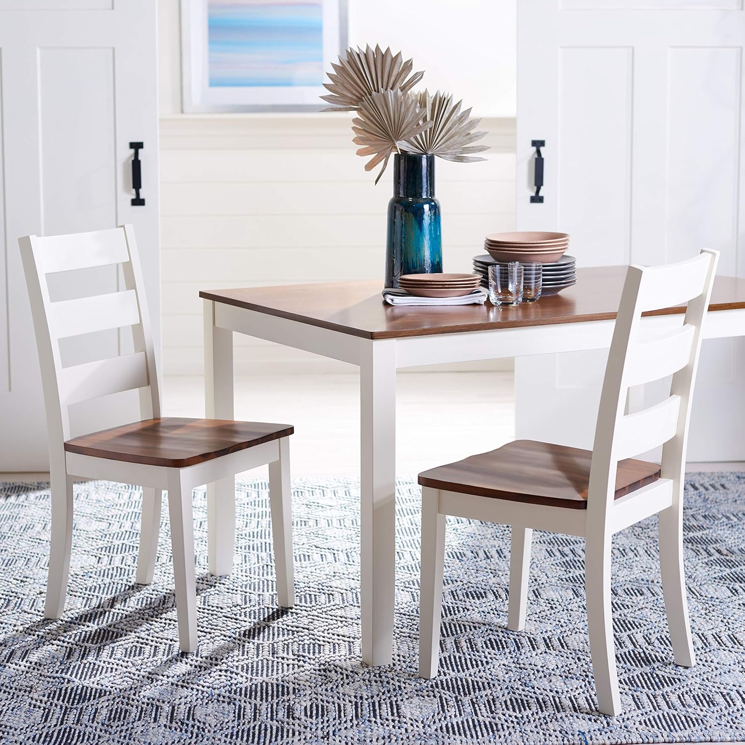 Safavieh Home Collection Silio White and Natural Rectangle Dining Table