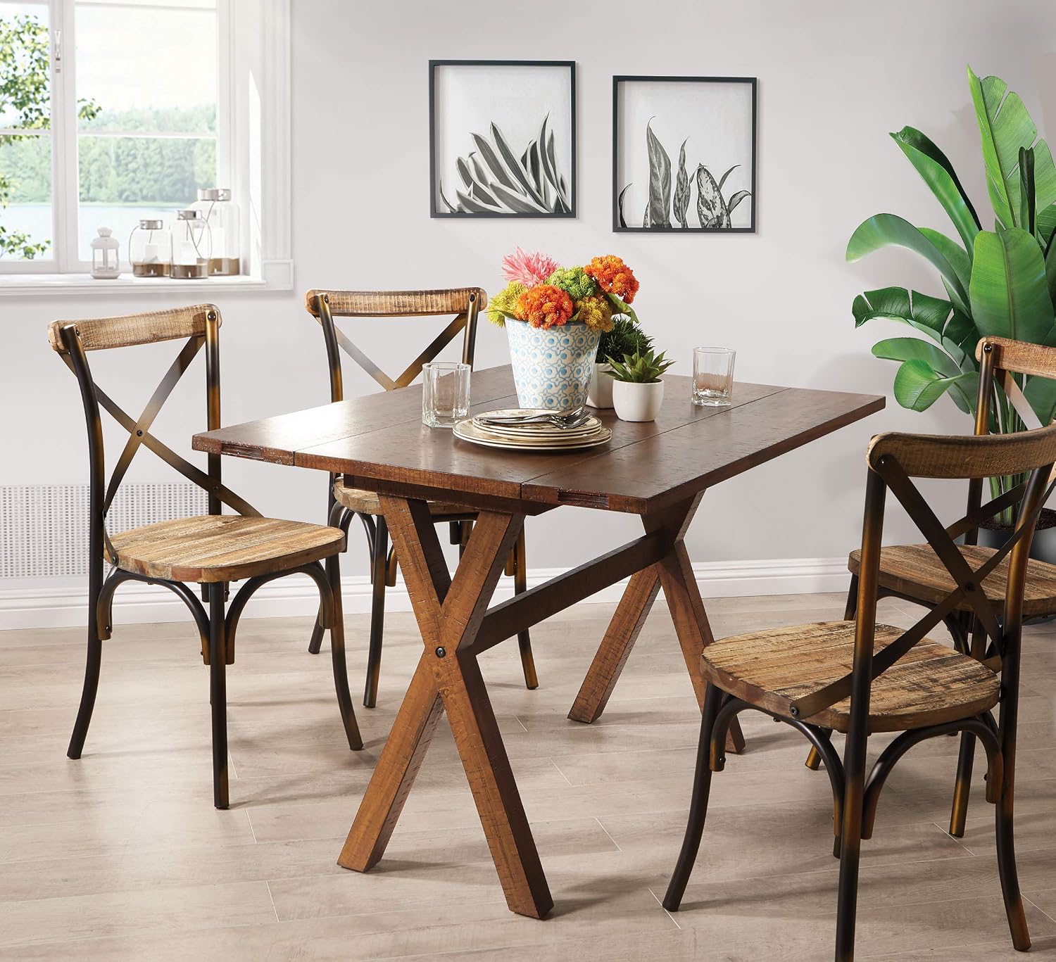 OSP Home Furnishings McKayla Flip-Top Expanding Desk to Dining Table, Distressed Brown Finish