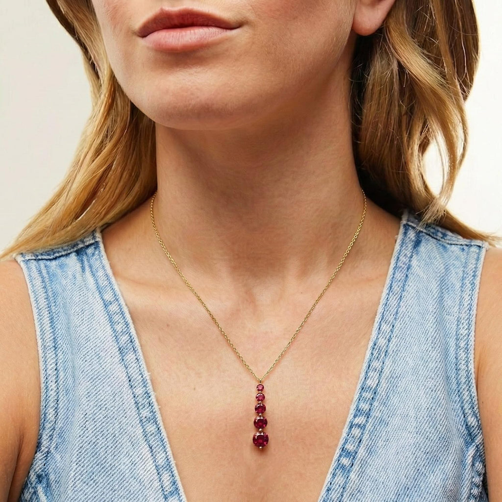 GOODSTONE JEWELS Linear Drop Pendant Necklace for Women in Yellow Gold Plated | Size 16+2 Inch Cable Chain with Lobster Clasp | Natural Birthstone Jewelry Gift for Her